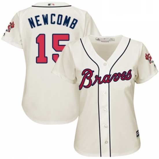 Womens Majestic Atlanta Braves 15 Sean Newcomb Replica Cream Alternate 2 Cool Base MLB Jersey