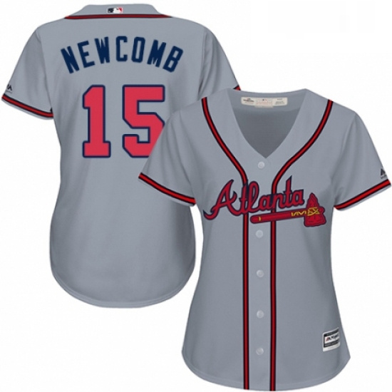 Womens Majestic Atlanta Braves 15 Sean Newcomb Authentic Grey Road Cool Base MLB Jersey