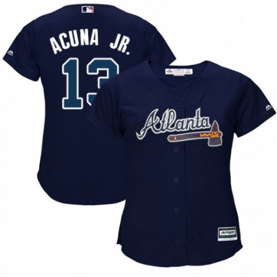 Womens Majestic Atlanta Braves 13 Ronald Acuna Jr Replica Blue Alternate Road Cool Base MLB Jersey