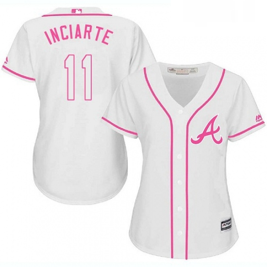 Womens Majestic Atlanta Braves 11 Ender Inciarte Replica White Fashion Cool Base MLB Jersey