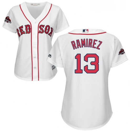 Womens Majestic Boston Red Sox 13 Hanley Ramirez Authentic White Home 2018 World Series Champions ML