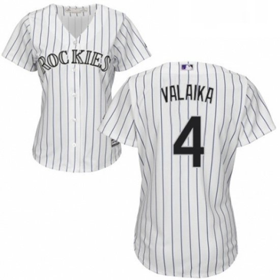 Womens Majestic Colorado Rockies 4 Pat Valaika Replica White Home Cool Base MLB Jersey