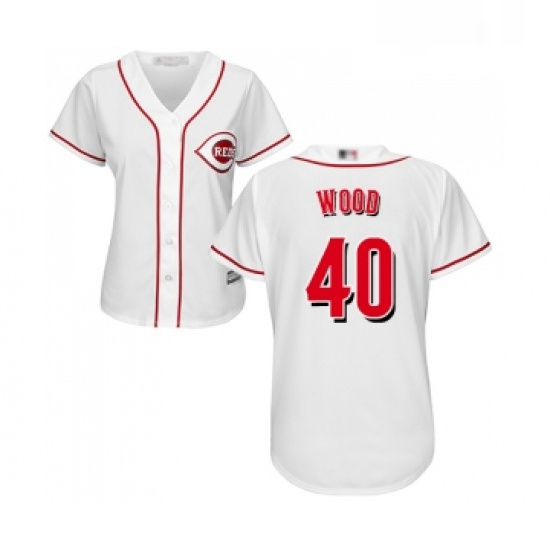 Womens Cincinnati Reds 40 Alex Wood Replica White Home Cool Base Baseball Jersey