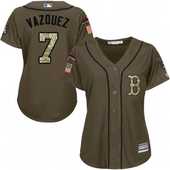 Womens Majestic Boston Red Sox 7 Christian Vazquez Authentic Green Salute to Service 2018 World Seri