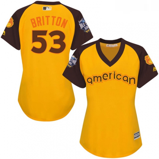 Womens Majestic Baltimore Orioles 53 Zach Britton Authentic Yellow 2016 All Star American League BP 