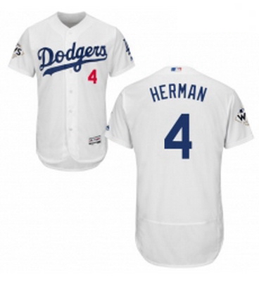 Mens Majestic Los Angeles Dodgers 4 Babe Herman Authentic White Home 2017 World Series Bound Flex Ba