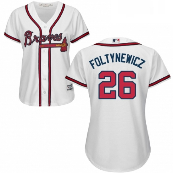 Womens Majestic Atlanta Braves 26 Mike Foltynewicz Replica White Home Cool Base MLB Jersey