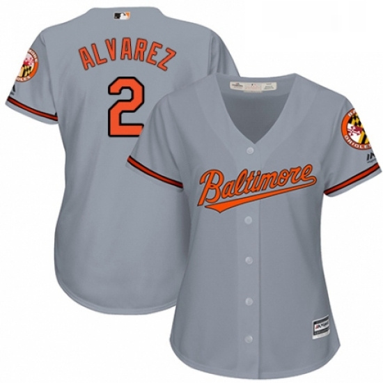 Womens Majestic Baltimore Orioles 2 Pedro Alvarez Replica Grey Road Cool Base MLB Jersey