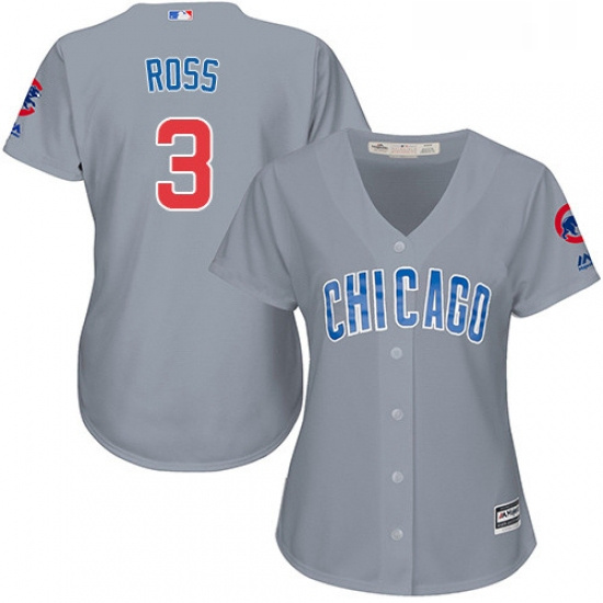 Womens Majestic Chicago Cubs 3 David Ross Authentic Grey Road MLB Jersey