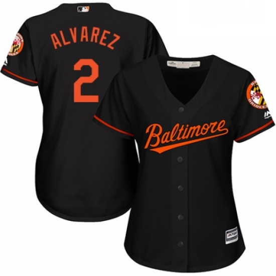 Womens Majestic Baltimore Orioles 2 Pedro Alvarez Replica Black Alternate Cool Base MLB Jersey