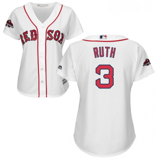 Womens Majestic Boston Red Sox 3 Babe Ruth Authentic White Home 2018 World Series Champions MLB Jers