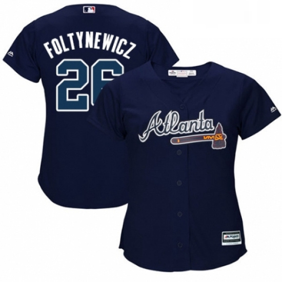 Womens Majestic Atlanta Braves 26 Mike Foltynewicz Authentic Blue Alternate Road Cool Base MLB Jerse