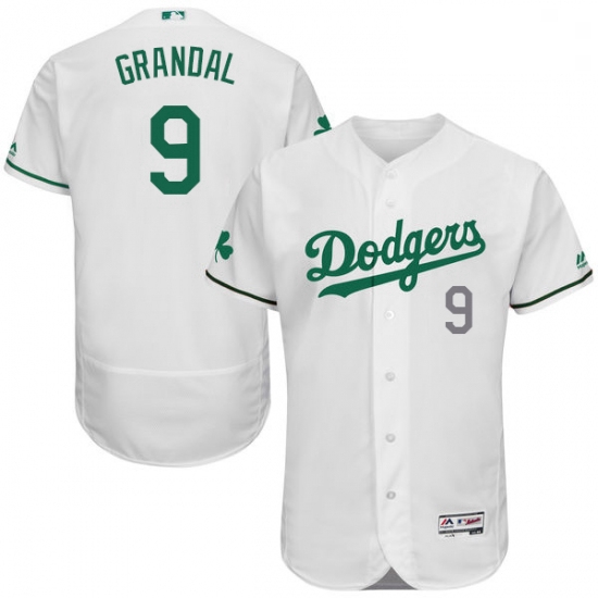 Mens Majestic Los Angeles Dodgers 9 Yasmani Grandal White Celtic Flexbase Authentic Collection MLB J