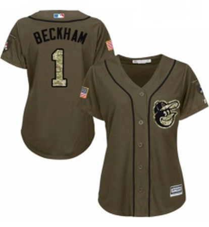 Womens Majestic Baltimore Orioles 1 Tim Beckham Authentic Green Salute to Service MLB Jersey