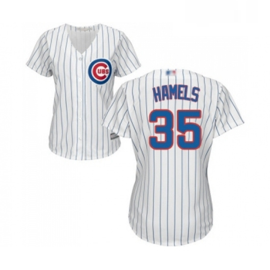 Womens Chicago Cubs 35 Cole Hamels Authentic White Home Cool Base Baseball Jersey