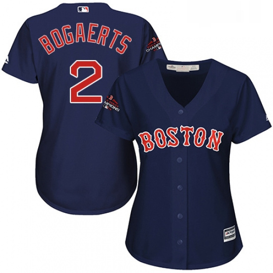 Womens Majestic Boston Red Sox 2 Xander Bogaerts Authentic Navy Blue Alternate Road 2018 World Serie