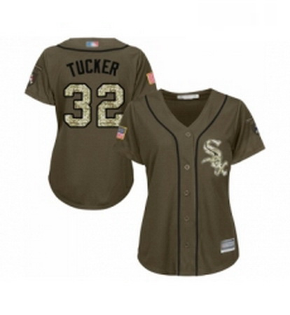 Womens Chicago White Sox 32 Preston Tucker Authentic Green Salute to Service Baseball Jersey