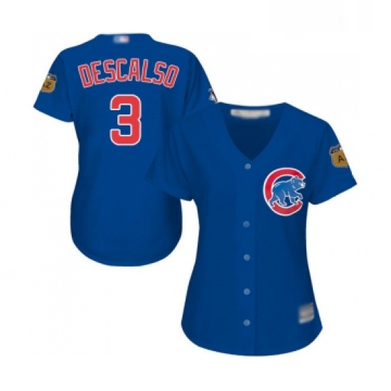 Womens Chicago Cubs 3 Daniel Descalso Authentic Royal Blue Alternate Baseball Jersey