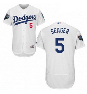 Mens Majestic Los Angeles Dodgers 5 Corey Seager White Home Flex Base Authentic Collection 2018 Worl