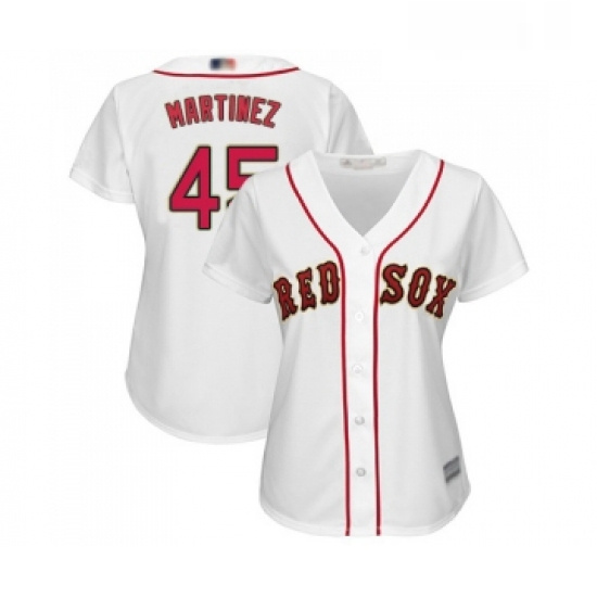 Womens Boston Red Sox 45 Pedro Martinez Authentic White 2019 Gold Program Cool Base Baseball Jersey