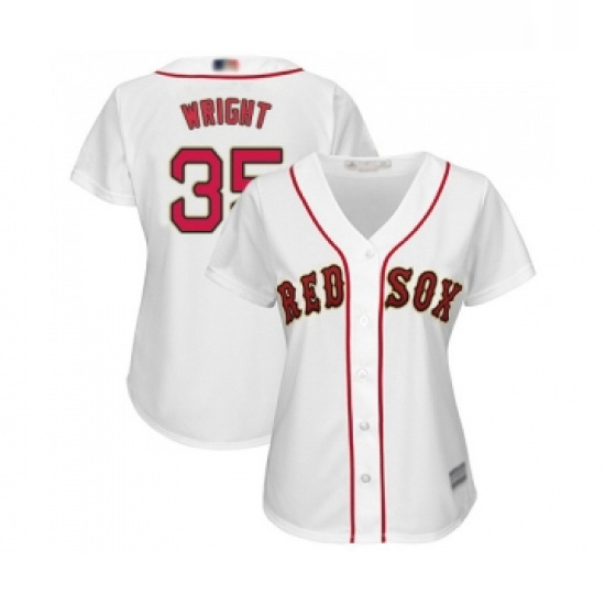 Womens Boston Red Sox 35 Steven Wright Authentic White 2019 Gold Program Cool Base Baseball Jersey