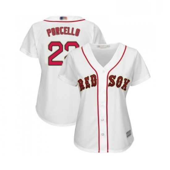 Womens Boston Red Sox 22 Rick Porcello Authentic White 2019 Gold Program Cool Base Baseball Jersey