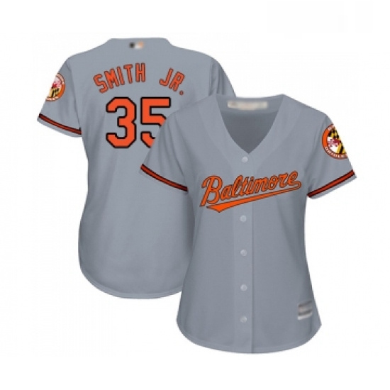 Womens Baltimore Orioles 35 Dwight Smith Jr Replica Grey Road Cool Base Baseball Jersey