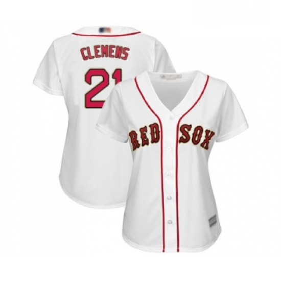 Womens Boston Red Sox 21 Roger Clemens Authentic White 2019 Gold Program Cool Base Baseball Jersey