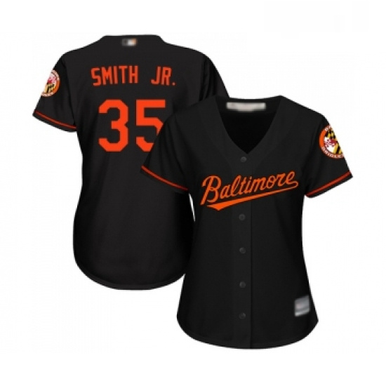 Womens Baltimore Orioles 35 Dwight Smith Jr Replica Black Alternate Cool Base Baseball Jersey