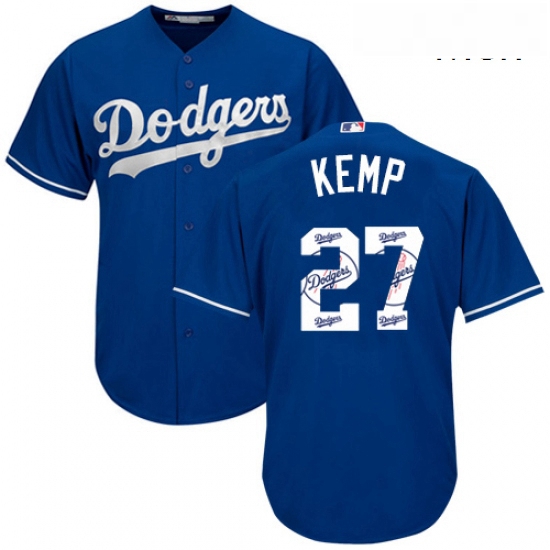 Mens Majestic Los Angeles Dodgers 27 Matt Kemp Authentic Royal Blue Team Logo Fashion Cool Base MLB 