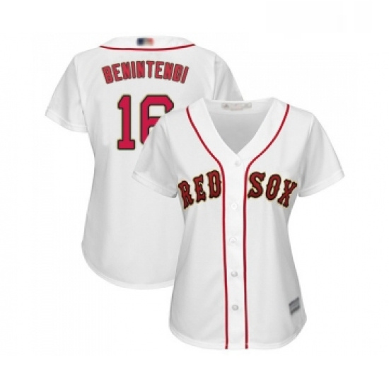 Womens Boston Red Sox 16 Andrew Benintendi Authentic White 2019 Gold Program Cool Base Baseball Jers