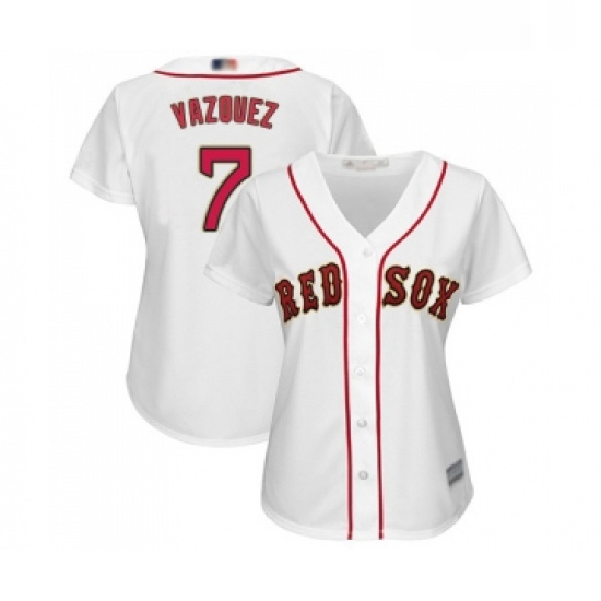 Womens Boston Red Sox 7 Christian Vazquez Authentic White 2019 Gold Program Cool Base Baseball Jerse