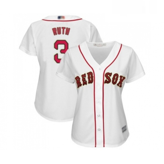 Womens Boston Red Sox 3 Babe Ruth Authentic White 2019 Gold Program Cool Base Baseball Jersey