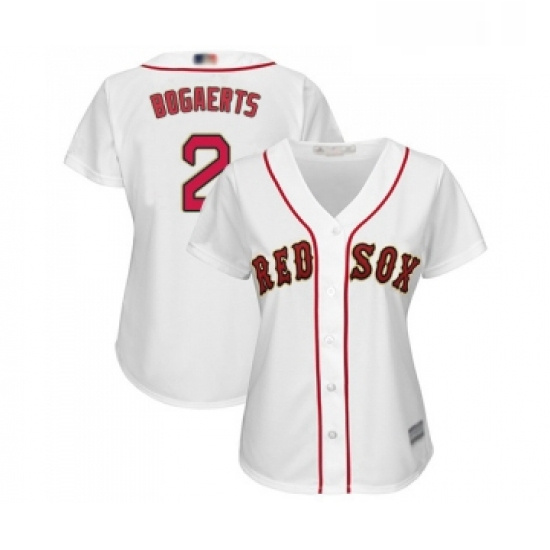 Womens Boston Red Sox 2 Xander Bogaerts Authentic White 2019 Gold Program Cool Base Baseball Jersey