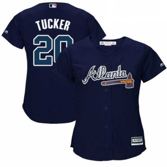 Womens Majestic Atlanta Braves 20 Preston Tucker Replica Blue Alternate Road Cool Base MLB Jersey