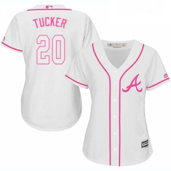 Womens Majestic Atlanta Braves 20 Preston Tucker Authentic White Fashion Cool Base MLB Jersey