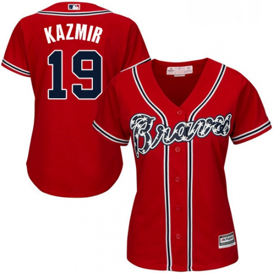 Womens Majestic Atlanta Braves 19 Scott Kazmir Authentic Red Alternate Cool Base MLB Jersey