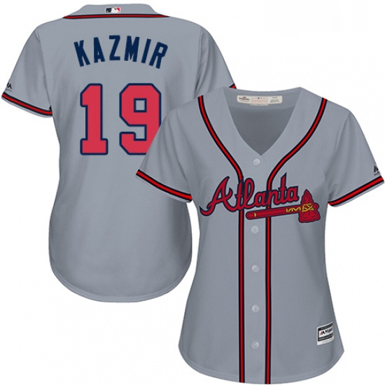 Womens Majestic Atlanta Braves 19 Scott Kazmir Authentic Grey Road Cool Base MLB Jersey