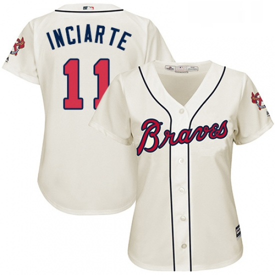 Womens Majestic Atlanta Braves 11 Ender Inciarte Authentic Cream Alternate 2 Cool Base MLB Jersey