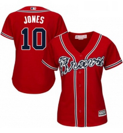 Womens Majestic Atlanta Braves 10 Chipper Jones Replica Red Alternate Cool Base MLB Jersey