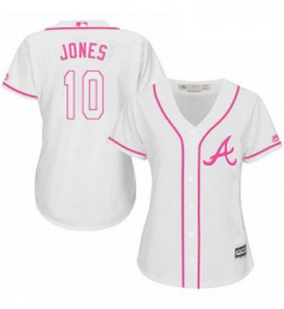 Womens Majestic Atlanta Braves 10 Chipper Jones Replica White Fashion Cool Base MLB Jersey