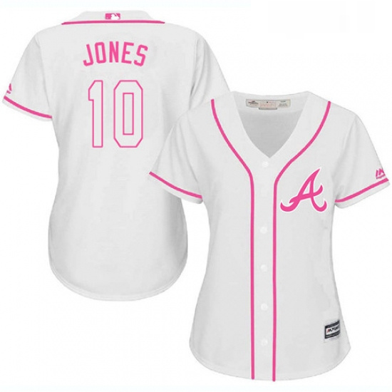 Womens Majestic Atlanta Braves 10 Chipper Jones Authentic White Fashion Cool Base MLB Jersey