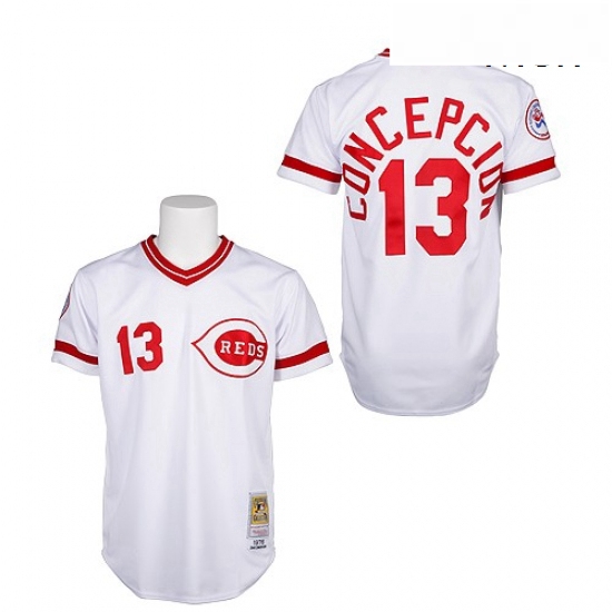 Mens Mitchell and Ness Cincinnati Reds 13 Dave Concepcion Authentic White Throwback MLB Jersey