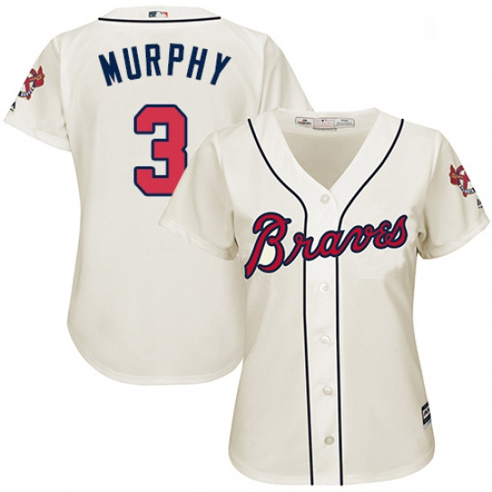 Womens Majestic Atlanta Braves 3 Dale Murphy Replica Cream Alternate 2 Cool Base MLB Jersey