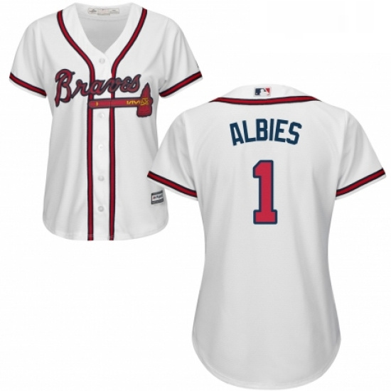 Womens Majestic Atlanta Braves 1 Ozzie Albies Authentic White Home Cool Base MLB Jersey