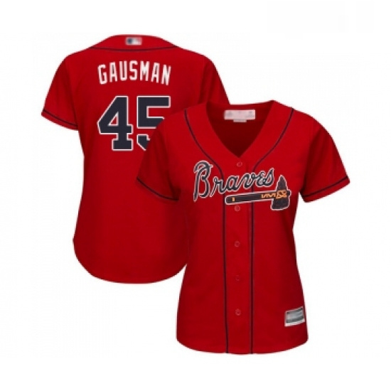 Womens Atlanta Braves 45 Kevin Gausman Replica Red Alternate Cool Base Baseball Jersey