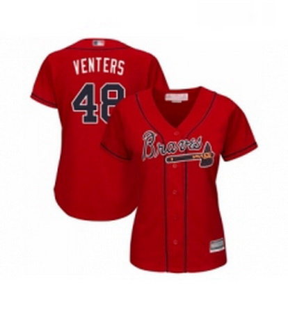 Womens Atlanta Braves 48 Jonny Venters Replica Red Alternate Cool Base Baseball Jersey