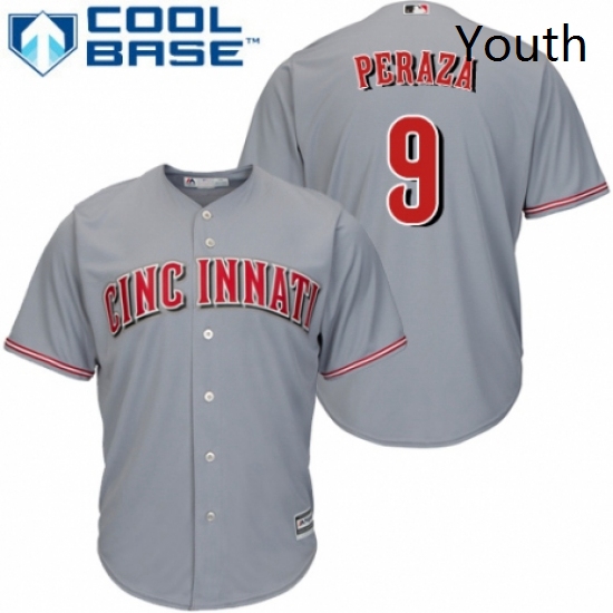 Youth Majestic Cincinnati Reds 9 Jose Peraza Replica Grey Road Cool Base MLB Jersey