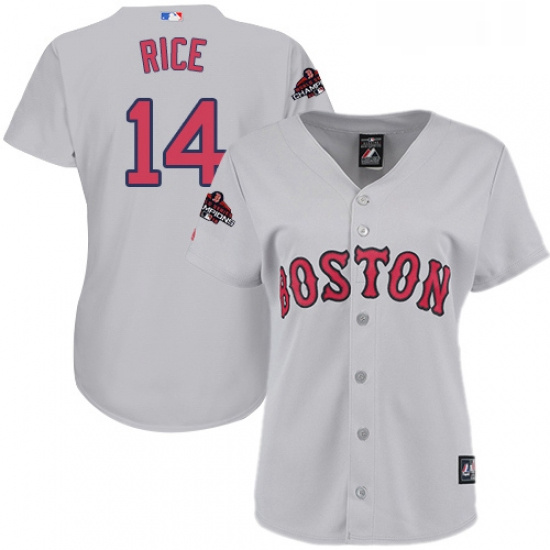 Womens Majestic Boston Red Sox 14 Jim Rice Authentic Grey Road 2018 World Series Champions MLB Jerse