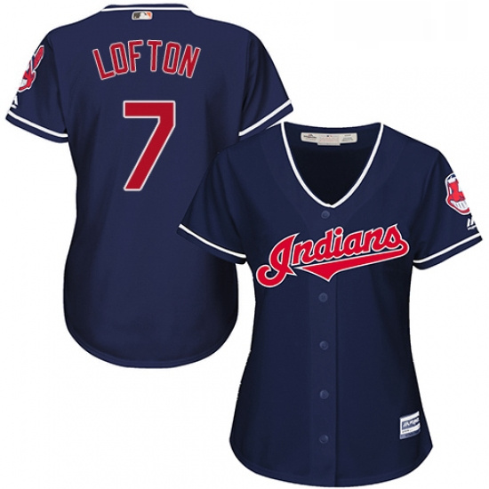 Womens Majestic Cleveland Indians 7 Kenny Lofton Authentic Navy Blue Alternate 1 Cool Base MLB Jerse